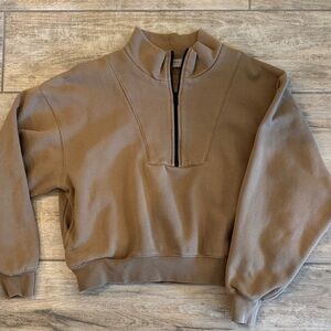 ESSENTIALS FEAR OF GOD Brown Quarter-Zip Pullover Sweatshirt Crewneck Hoodie